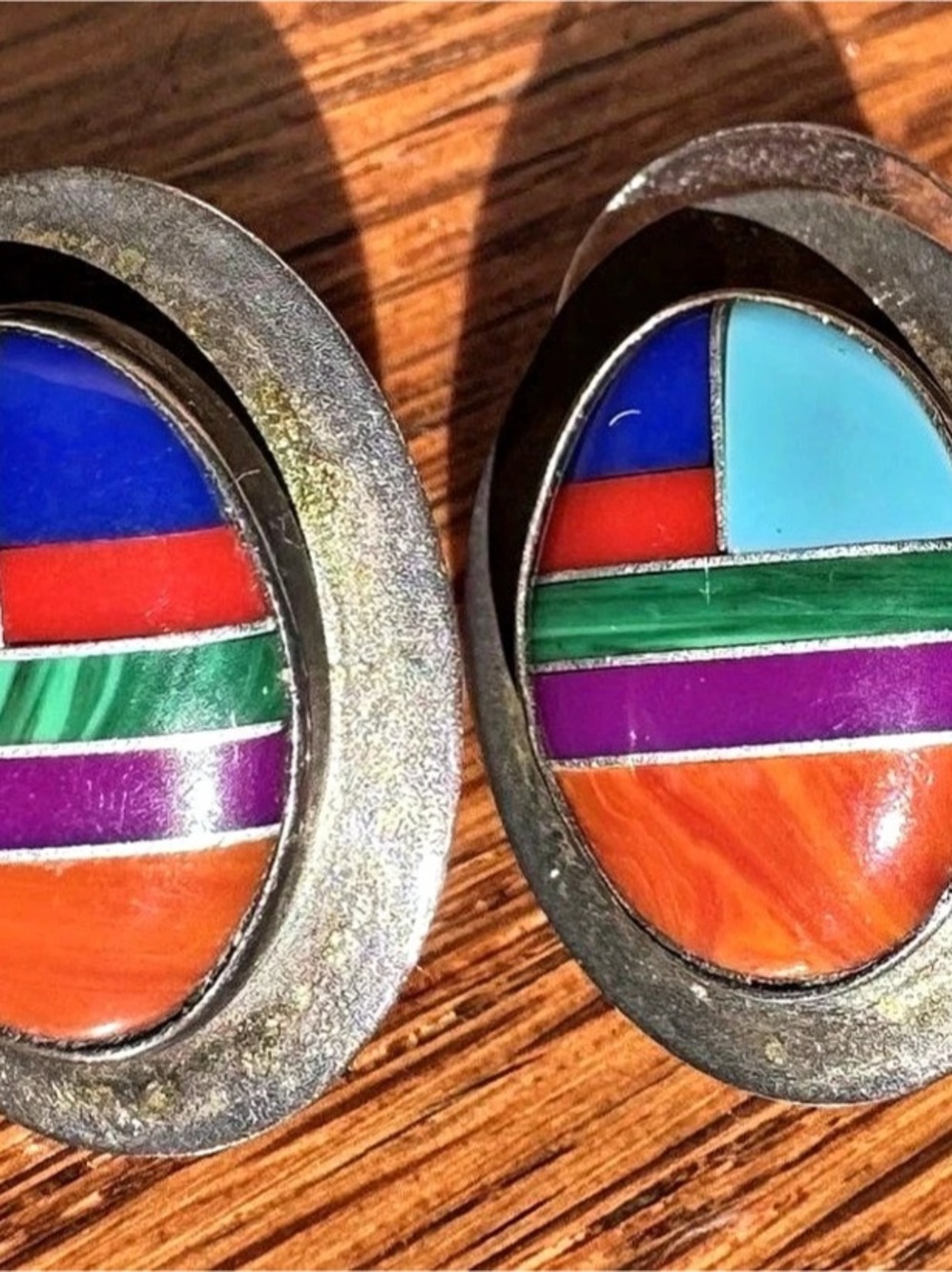 Sterling Silver Multicolor Inlay Earrings